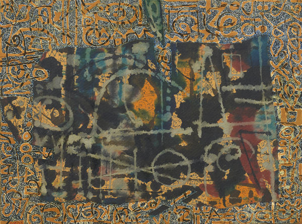 George Macpherson RSA Map Measurer, 2003 Mixed media (acrylic on cloth on board) Image: 30 x 39 cm Frame: 43 x 53 cm