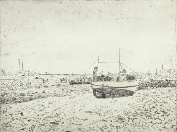 Elizabeth Blackadder RSA Fishing Boats at Loguivy, 1992 Etching 45.5 x 60.5 cm (plate) 54.5 x 70 cm (support) Edition of 50 plus 2 artist's proofs