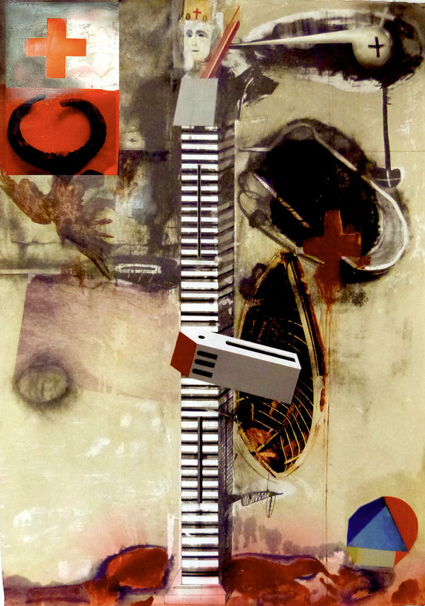 Ian Howard RSA Giordano Bruno, 2020 Lithograph and mixed media on paper 107 x 76 cm