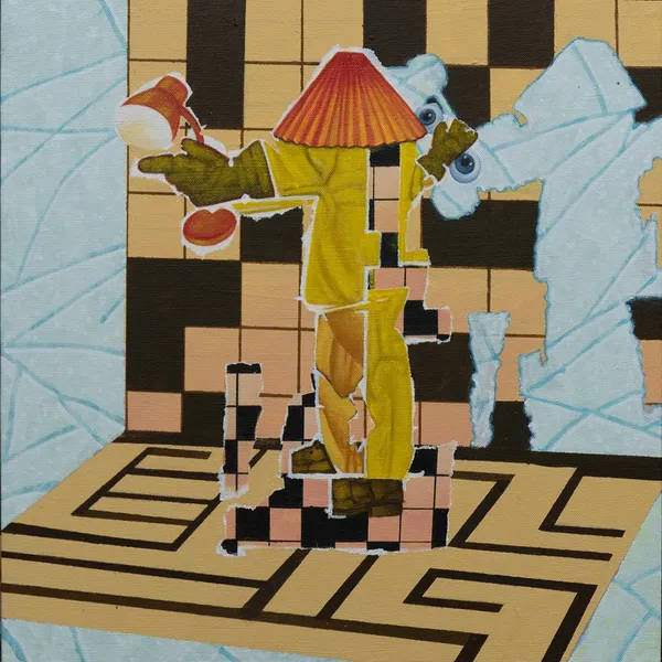 Ronald Forbes RSA Everyman: Searcher Variation: Maze Puzzle Void, 2022 Acrylic on linen on board 51 x 51 cm