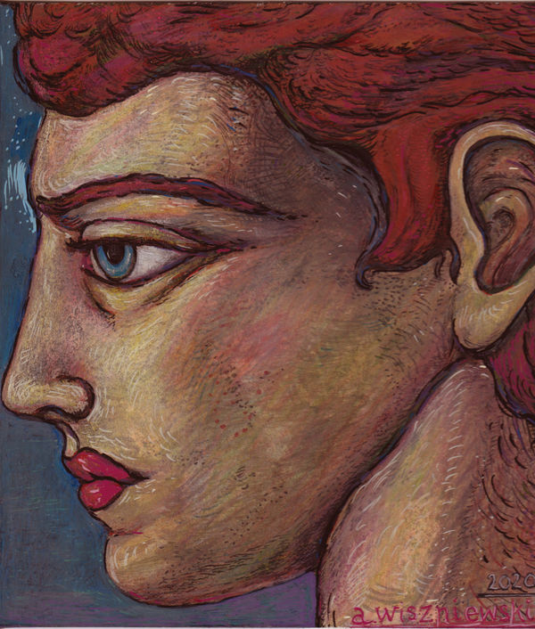 Adrian Wiszniewski RSA Head Study for Nightfall Acrylic on card 26 x 23 cm