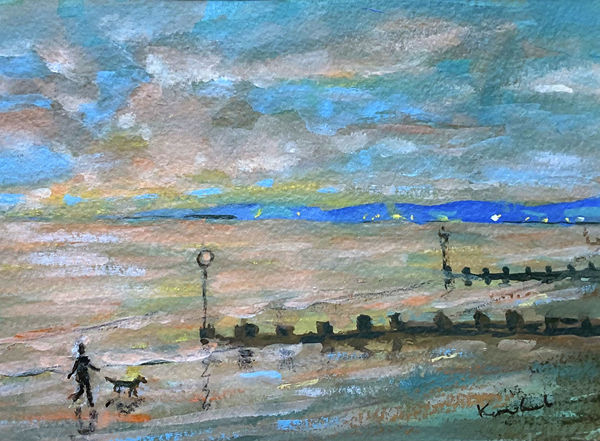 Henry Kondracki RSA Walking the Dog Mixed media on paper 13 x 19 cm