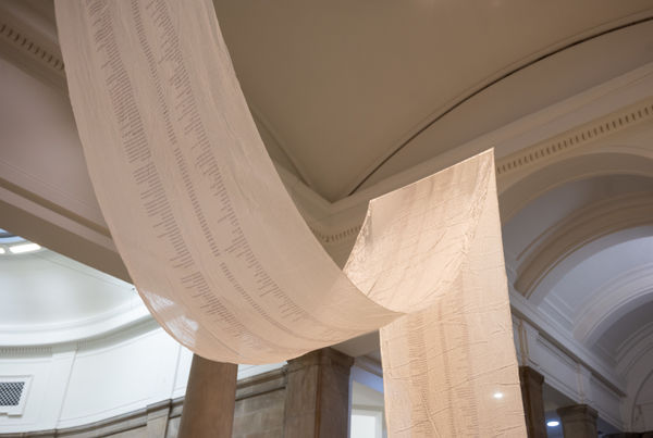 Tracey Exton-McShane Save Me! - Scroll of Endangered Languages, 2023 Sublimation print on muslin Variable (unrolled 90 x 5000 cm)