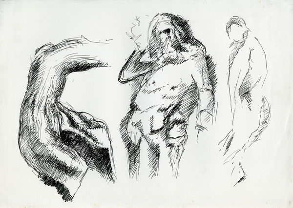 Benno Schotz RSA Untitled figurative abstraction sketch, around 1950 to 1980 Pen and ink on paper 29.6 x 41.7 cm