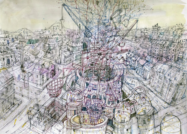 Robbie Bushe RSA The Provincial DNA Harvester, 2019 gouache, dip pen and wash on paper 92 x 75 cm