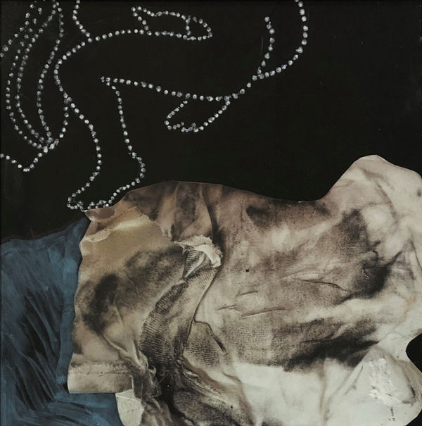 Sam Ainsley RSA The Bed Acrylic and collage on board 20 x 20 cm