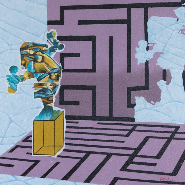 Ronald Forbes RSA Everyman: Searcher Variation: Birds Maze Void, 2022 Acrylic on linen on board 51 x 51 cm