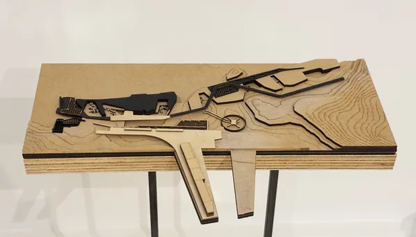 Ellie Wilkes The Heat Sink: Design Iterations 1:1000 (1), 2024 Mixed media (card, balsa wood, MDF, plywood) 3 x 20 x 10 cm