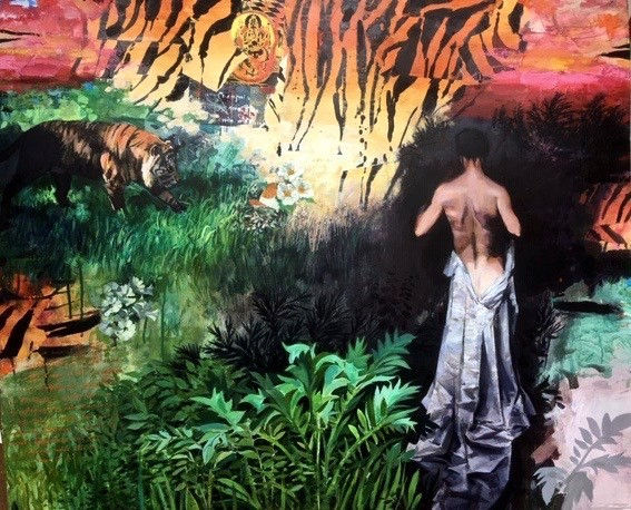 George Donald RSA Tiger in the Sky Mixed media 100 x 118 cm