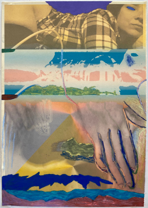 Gaby Collins-Fernandez Richter Scale Selfie, 2020 Crayons and digital photocollage on flocked paper 19 x 13.5 in 48.3 x 34.3 cm