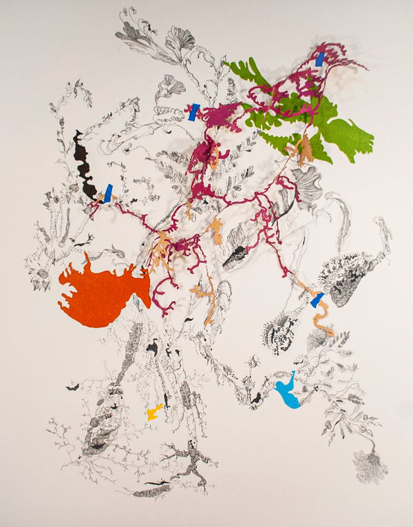 Leigh Anne Lester Blind Trajectory #2, 2020-2024 Graphite, drafting film, acrylic paint, linen tape, shadow 61 x 54 x 4 in 154.9 x 137.2 x 10.2 cm