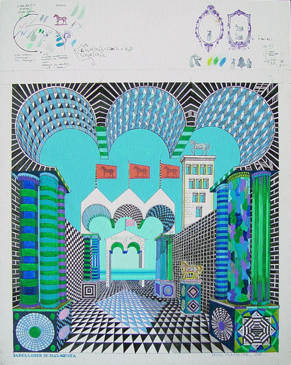 Pedro Friedeberg Pabellones de Malaquita, 1999 Acrylic and ink on museum board 19.1 x 14" 48.6 x 35.6 cm
