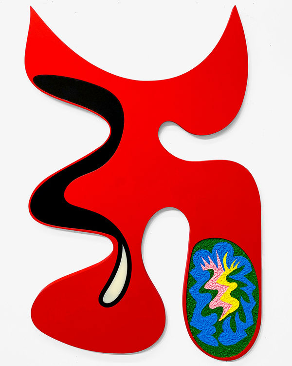 Carlos Rosales-Silva Diablo en el Jardin, 2019 Crushed stone, acrylic paint, and acrylic plastic on custom shaped panel 43 x 29 x 1 in 109.2 x 73.7 x 2.54 cm