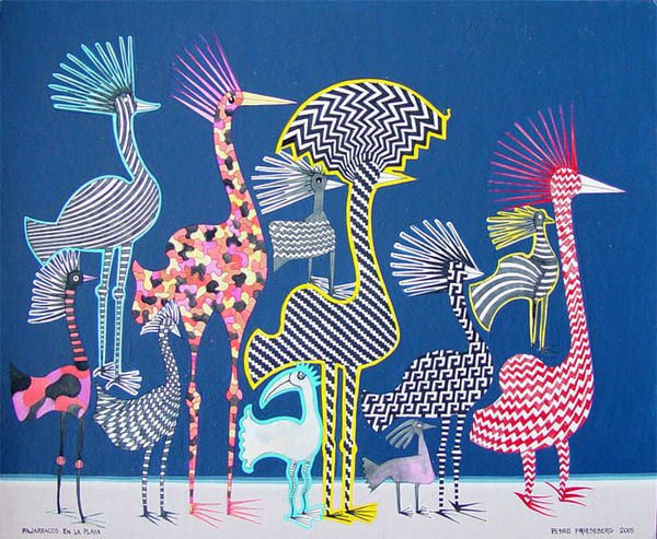 Pedro Friedeberg Pajarracos en la Playa, 2005 Acrylic, ink, and pastel on Museum Board 16 x 19.8" 40.6 x 50.2 cm