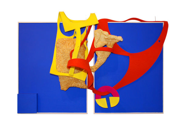 Jesse Amado They, 2019 Le Corbusier acrylic, virgin wool felt, chicharron, pins on panel 24 x 37.5 x 11 in 61 x 95.3 x 27.9 cm