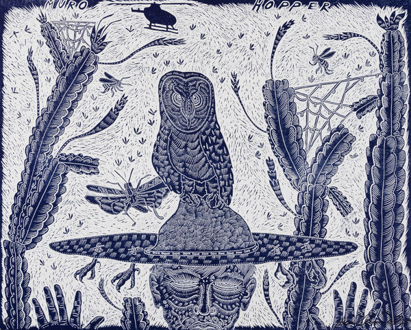 Richard 'Ricky' Armendariz Muro Hopper, 2020 Woodblock print 24 x 30 in 61 x 76.2 cm Edition of 5 plus 1 artist's proof