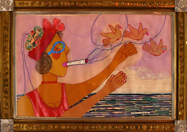 Rodolfo Morales Untitled (Girl Smoking) Collage 23.5 x 17" 59.7 x 43.2 cm