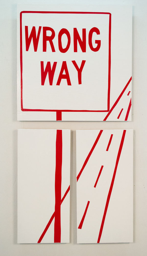 Ethel Shipton Wrong Way, 2014 Wood panel and sign vinyl 36 x 24" 91.4 x 61 cm