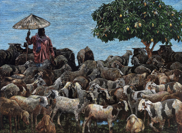 Chalapaka Chakravarthy At First Light II Wood engraving 48 x 66 inches (122 x 168 cms)