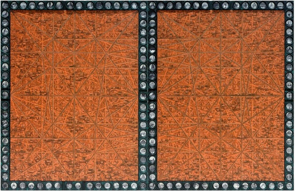 Sanjay Barot Passage through the veil - 35 Acrylic on canvas and teak wood 80 x 124 inches ( 203 x 314 cms) diptych - 80 x 62 inches (203 x 157 cm) each