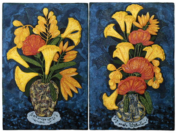 Sajal Sasanka Sarkar Organic - Inorganic Modified Cotton-dyed fibre on canvas 72 x 96 inches (183 x 244 cms) - diptych