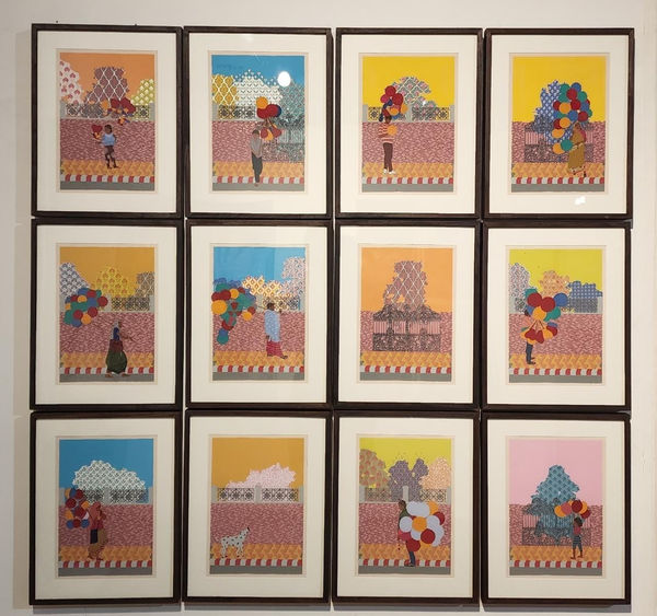 Kaushik Charolya Balloon Man Serigraphy with pigments 15 x 12 inches (38 x 30 cms) each - set of 12