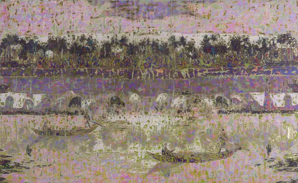 Ibrahim Khatab Stillwater, 2026 mixed media on wood 150 x 250cm signed & dated