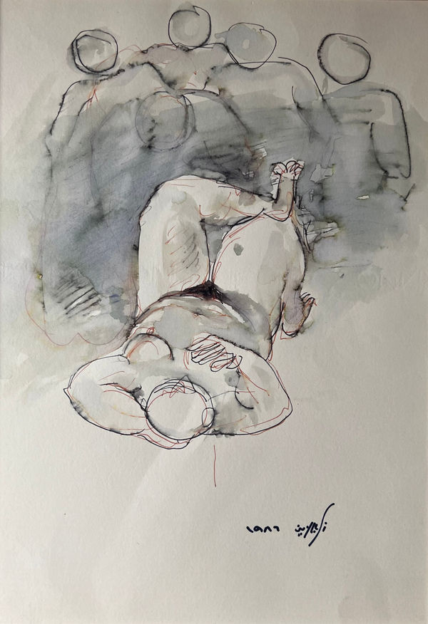 Zaccaria El Zeini Reclining Nude I, 1986 watercolor on paper 30 x 25cm signed & dated