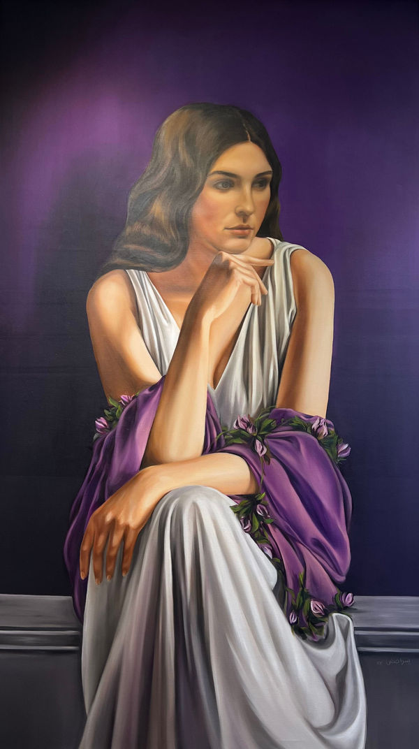 Yousra Hafad Violet, 2023 acrylic on canvas 140 x 80cm signed & dated