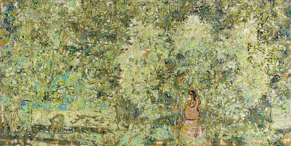 Ibrahim Khatab Veil of Leaves, 2026 mixed media on wood 100 x 200cm signed & dated