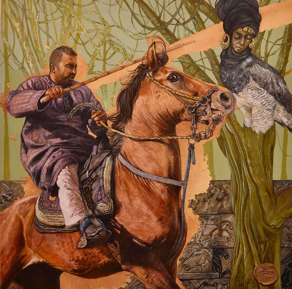 Ahmed Saber Dressage Steeds, 2024 acrylic, ink & colored pencil on paper 36 x 36cm signed & dated