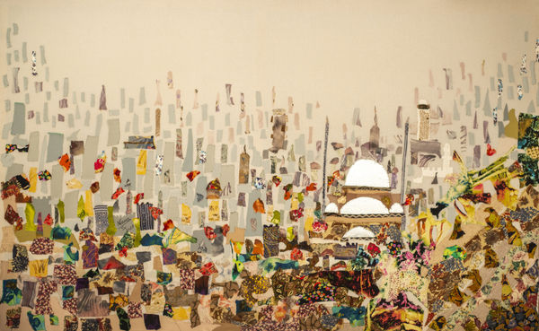 Neama El Sanhoury The Citadel I, 2023 fabric appliqué on linen 125 x 200cm signed & dated