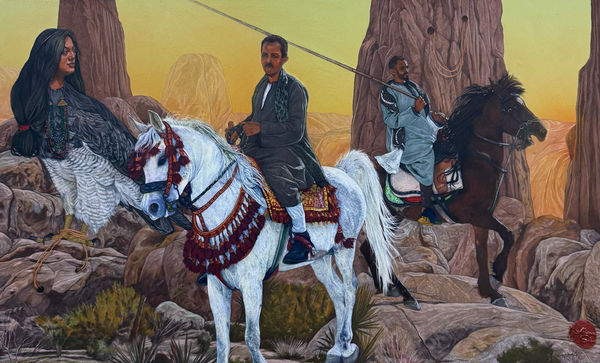 Ahmed Saber The Hunt acrylic, ink & colored pencil on paper 32 x 52cm signed & dated