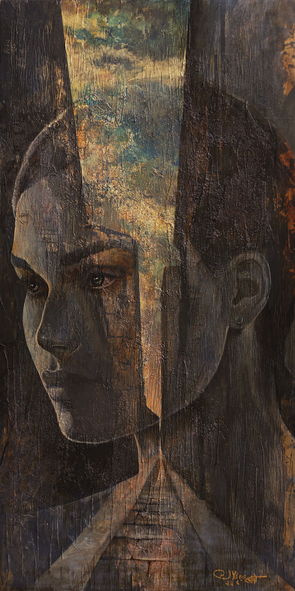Karim Abd Elmalak Womanhood, 2022 mixed media on wood 120 x 60cm signed & dated