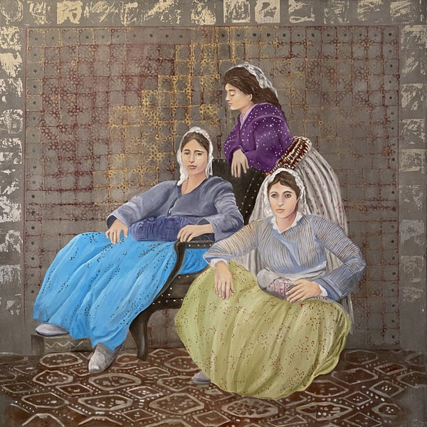 Katherine Bakhoum Les Trois Graces, 2022 oil on canvas 120 x 120cm signed & dated