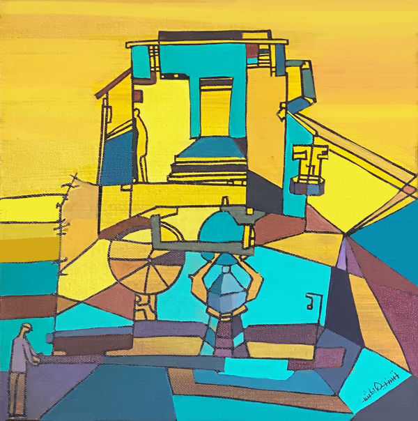 Tasneem El Meshad Cable Car, 2022 acrylic on wood 30 x 30cm signed & dated