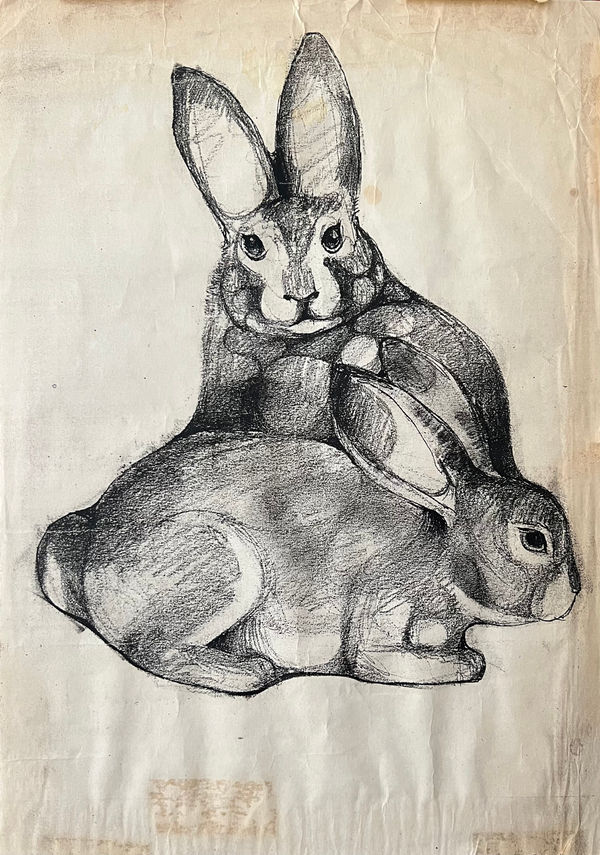 Salah Abdel Kerim Pair of Rabbits pencil on paper 36 x 25cm