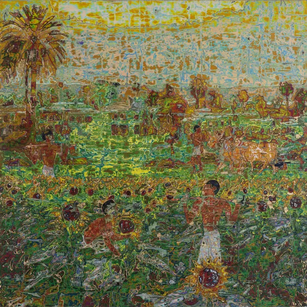 Ibrahim Khatab Shemu, 2026 mixed media on wood 150 x 150cm signed & dated