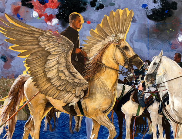 Ahmed Saber Riding to Battle, 2024 acrylic, ink & colored pencil on paper 44 x 57cm signed & dated