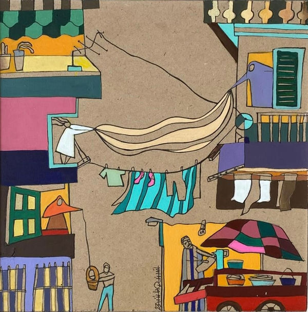 Tasneem El Meshad The Line, 2023 acrylic on wood 25 x 25cm signed & dated