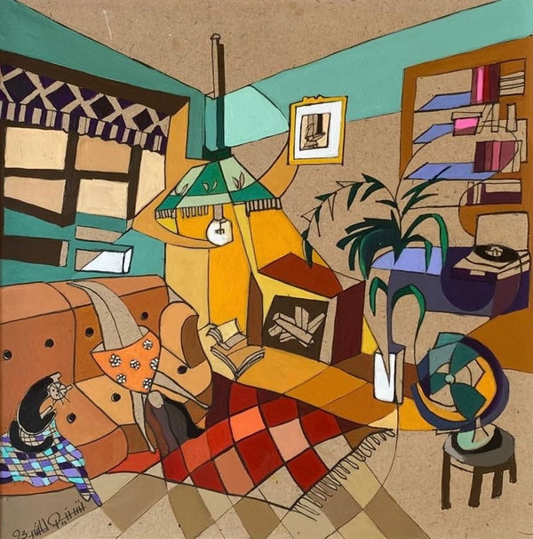 Tasneem El Meshad Propelled, 2023 acrylic on wood 25 x 25cm signed & dated