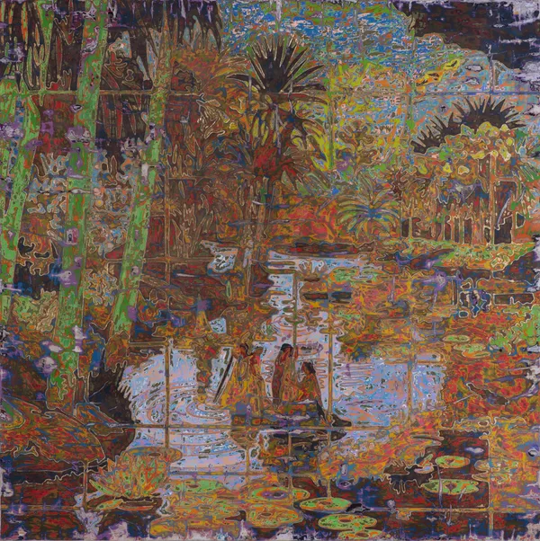 Ibrahim Khatab Maiden Voyage, 2026 mixed media on wood 150 x 150cm signed & dated