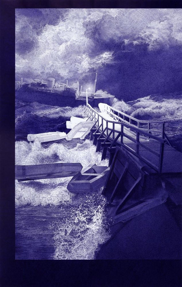 Stephen Ellis In too deep, come too far, 2017 ballpoint pen and correction fluid on Hahnemühle paper 1240 x 780 mm