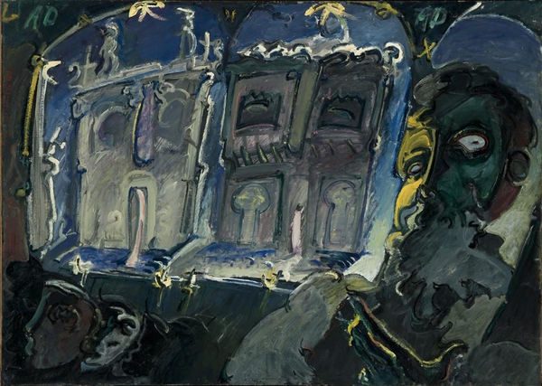 Alan Pearson Flight from the Theatre of Time, 1980 Oil on paper on board 720 x 1005 mm