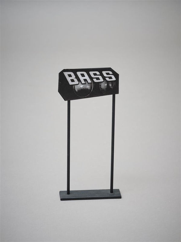 Josephine Cachemaille Bass, 2022 steel, tin, paint, vinyl 95 x 230 x 25 mm