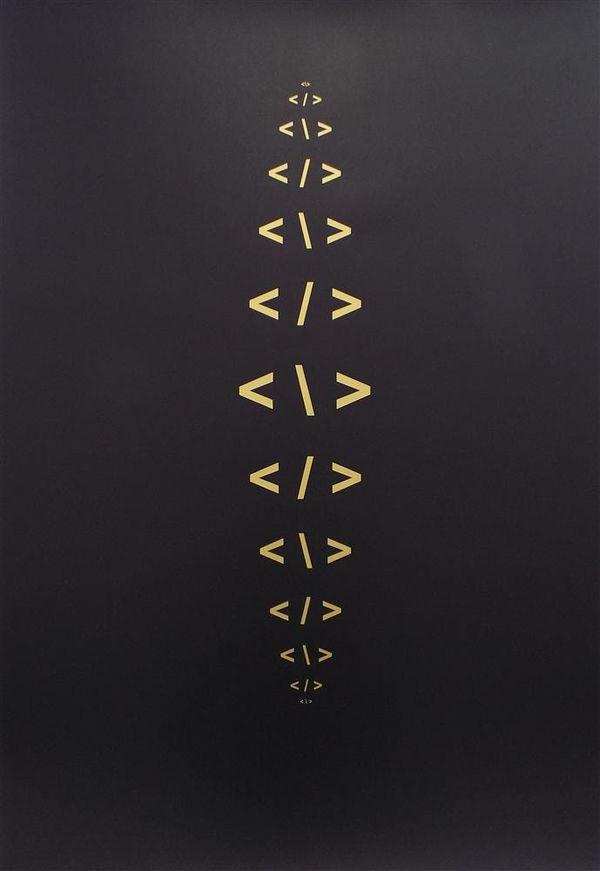 Vaimaila Urale Arial 45, 40, 35, 30, 25, 20,15, less than, backslash, greater than, 2016 unique screenprint, Morabu gold ink, Fabriano Artistico 300gsm 118.9 x 84.1 cm