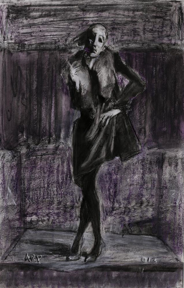 Alan Pearson Waiting Game 8, 2013 charcoal on paper 640 x 410 mm