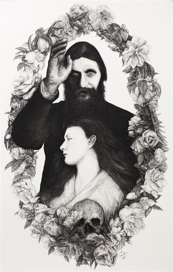 Liam Gerrard Rasputin and Empress Alexandra, 2016 charcoal on paper 120.0 x 75.6 cm