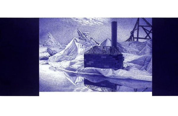 Stephen Ellis Igloo, 2015 ballpoint pen and correction fluid on Hahnemühle paper 365 x 830 mm