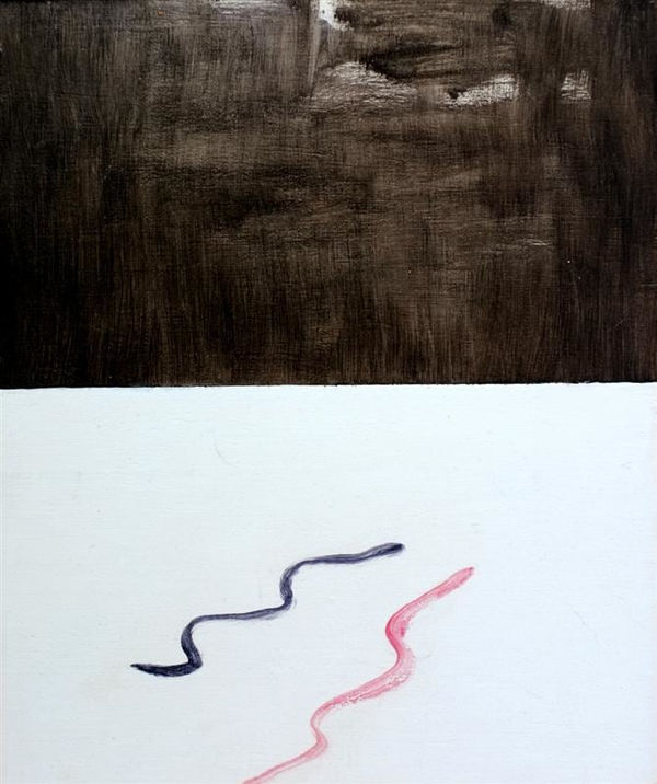 Alan Ibell Landscape with Two Snakes (or One Snake and One Snake Shadow), 2015 acrylic and pencil on board 23.0 x 19.5 cm